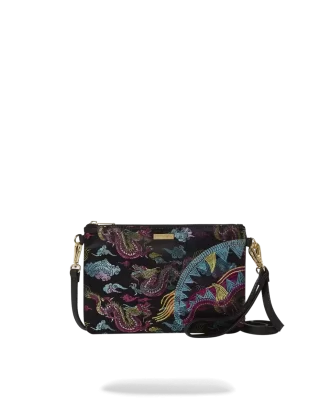 EMBROIDERED DRAGONS CROSSOVER CLUTCH