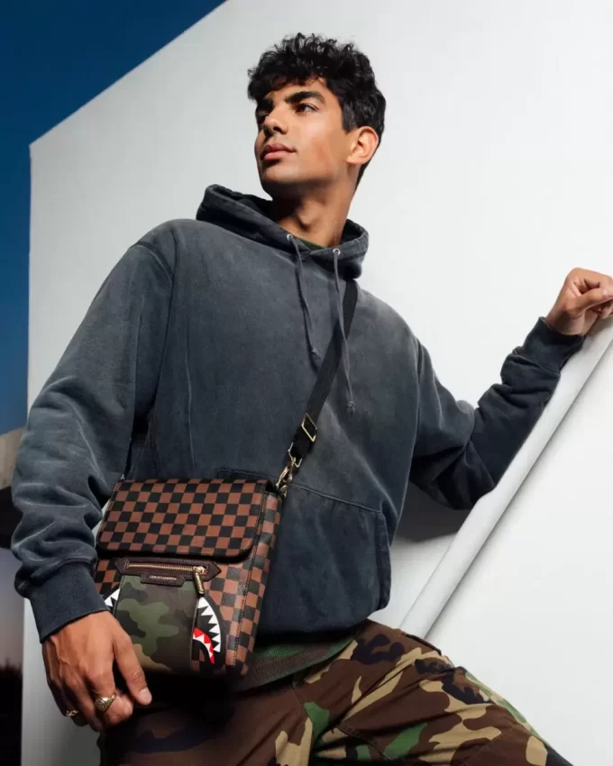 EXTERIOR GOLD ZIP POCKET SHARKS IN PARIS MESSENGER SLING BAG EXTERIOR GOLD ZIP POCKET SHARKS IN PARIS MESSENGER SLING BAG