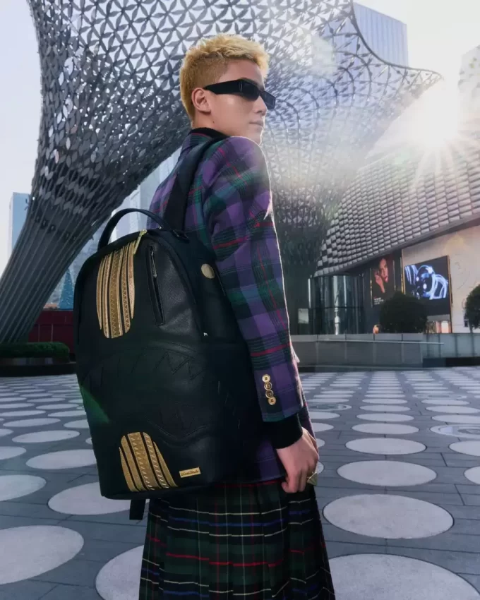 GOLD AND BLACK RACING STRIPES BACKPACK GOLD AND BLACK RACING STRIPES BACKPACK