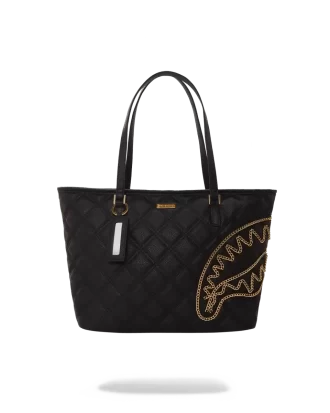NOIR QUILT GOLD CHAIN SHARK TOTE