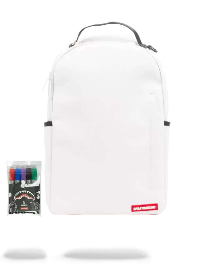 THE SPRAYGROUND DIY WHITE BACKPACK (VEGAN LEATHER & INNER MONEY LINING) & MARKERS INCLUDED THE SPRAYGROUND DIY WHITE BACKPACK (VEGAN LEATHER & INNER MONEY LINING) & MARKERS INCLUDED